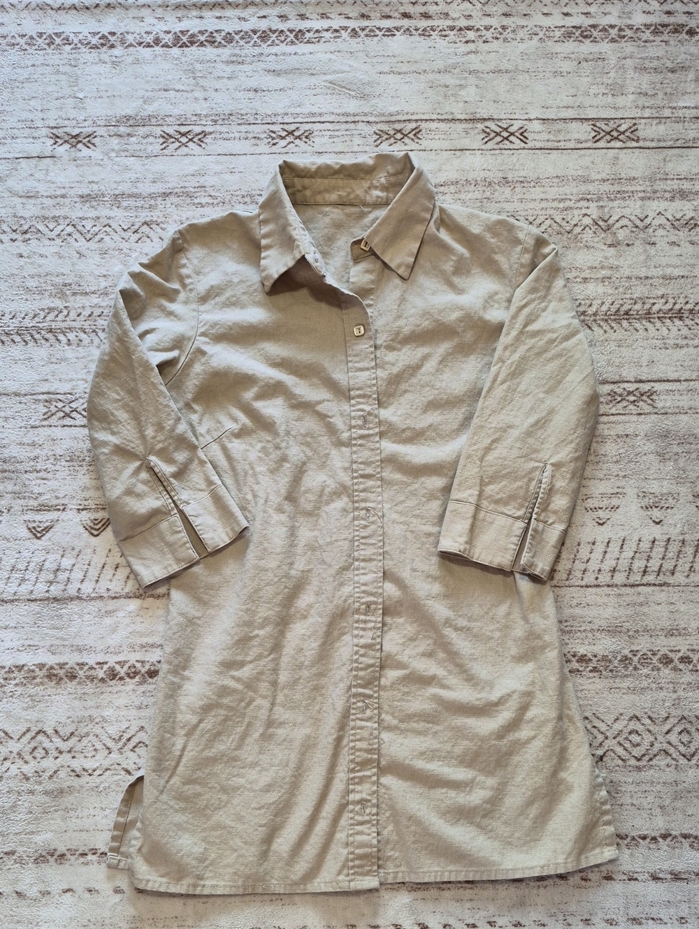 Women's Long Button-Down Shirt in Light Beige